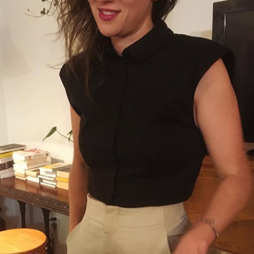Button-up black epaulette cropped shirt ONLY size medium